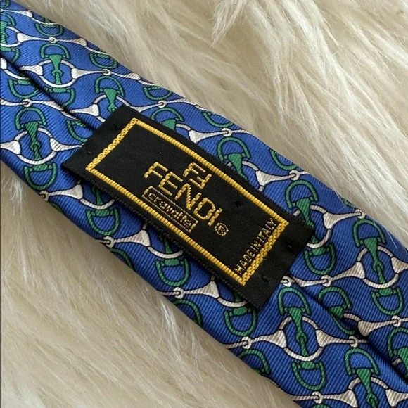 Fendi Vintage Blue Patterned Men's Silk Tie